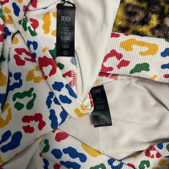 Beach Riot Set Primary Color Leopard Print Matching Set SZ Large - Picture 8 of 11